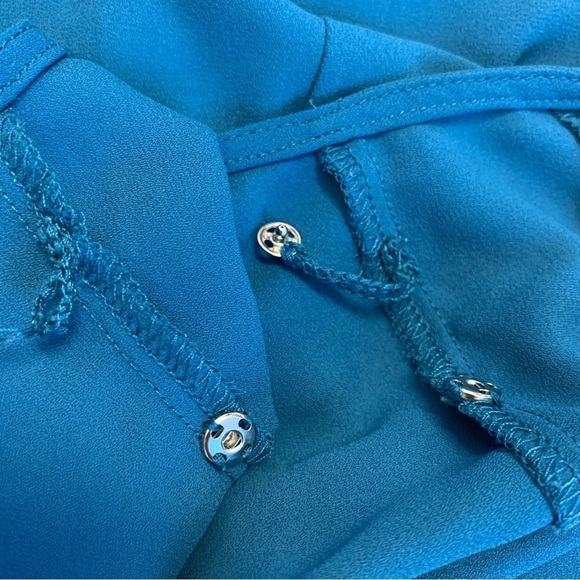 Whbm blue short sleeve wrap midi dress Sz L - Picture 5 of 13